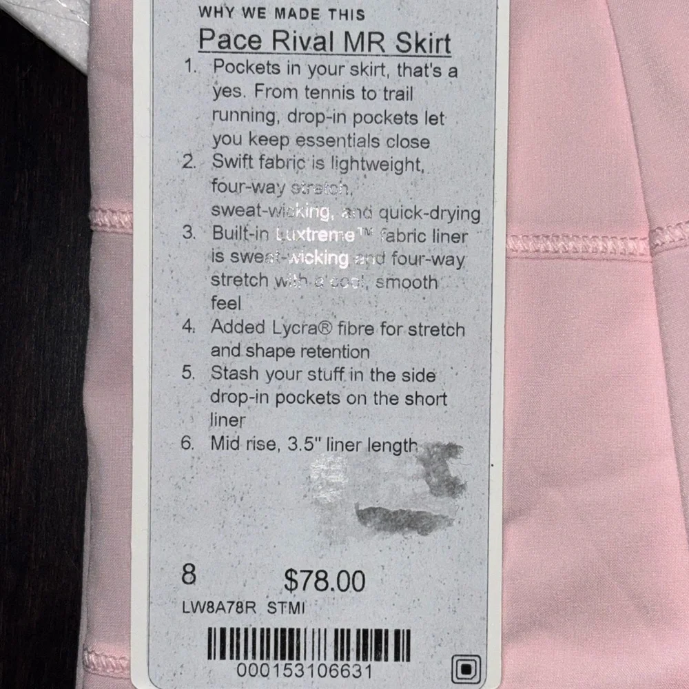 LULULEMON PACE RIVAL MR SKIRT *REGULAR IN STRAWBERRY MILKSHAKE 🍓 SZ 4,6,8 NWT - Picture 14 of 16